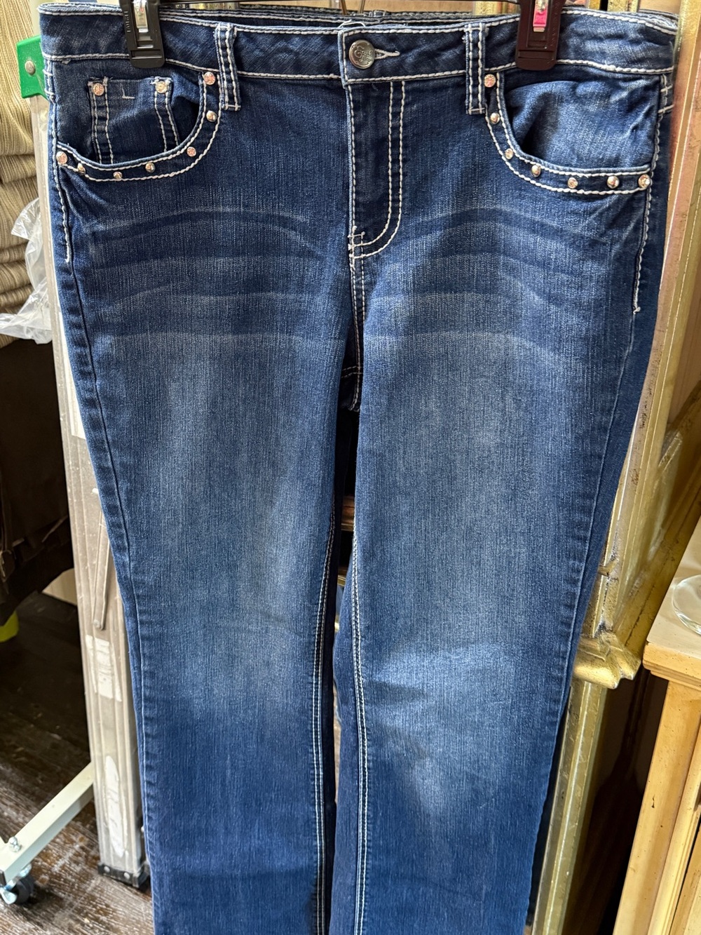 Earl Jeans Women's Medium Blue Straight-Leg Jeans with Stud Accents